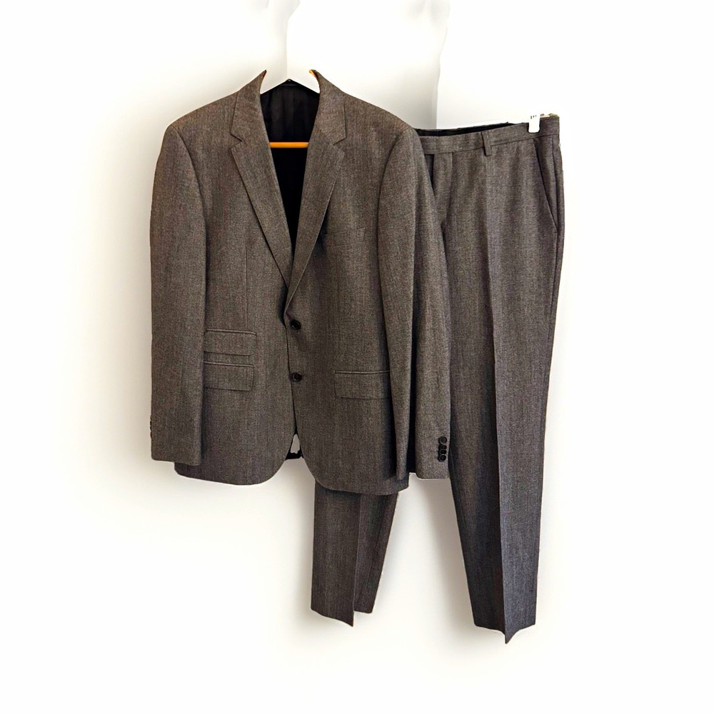 BOSS Hugo Boss Mens Gray Wool Twill 2Pc Suit 40R 34x32 2-Button Notch